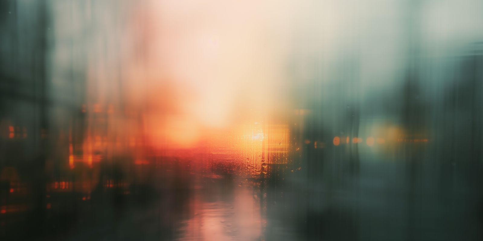Abstraktes Panorama zeigt sanftes Lichtspiel auf ruhigem Wasser, Sonnenstrahlen und vielfältige Farben spiegeln sich im modernen Stil wider.