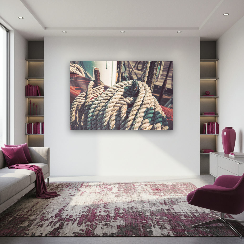 Verschlungene maritime Taue, detailreich und vintage, kunstvoll arrangiert, mit verschiedenen Farben, fotografiert von Kurt Weigel.