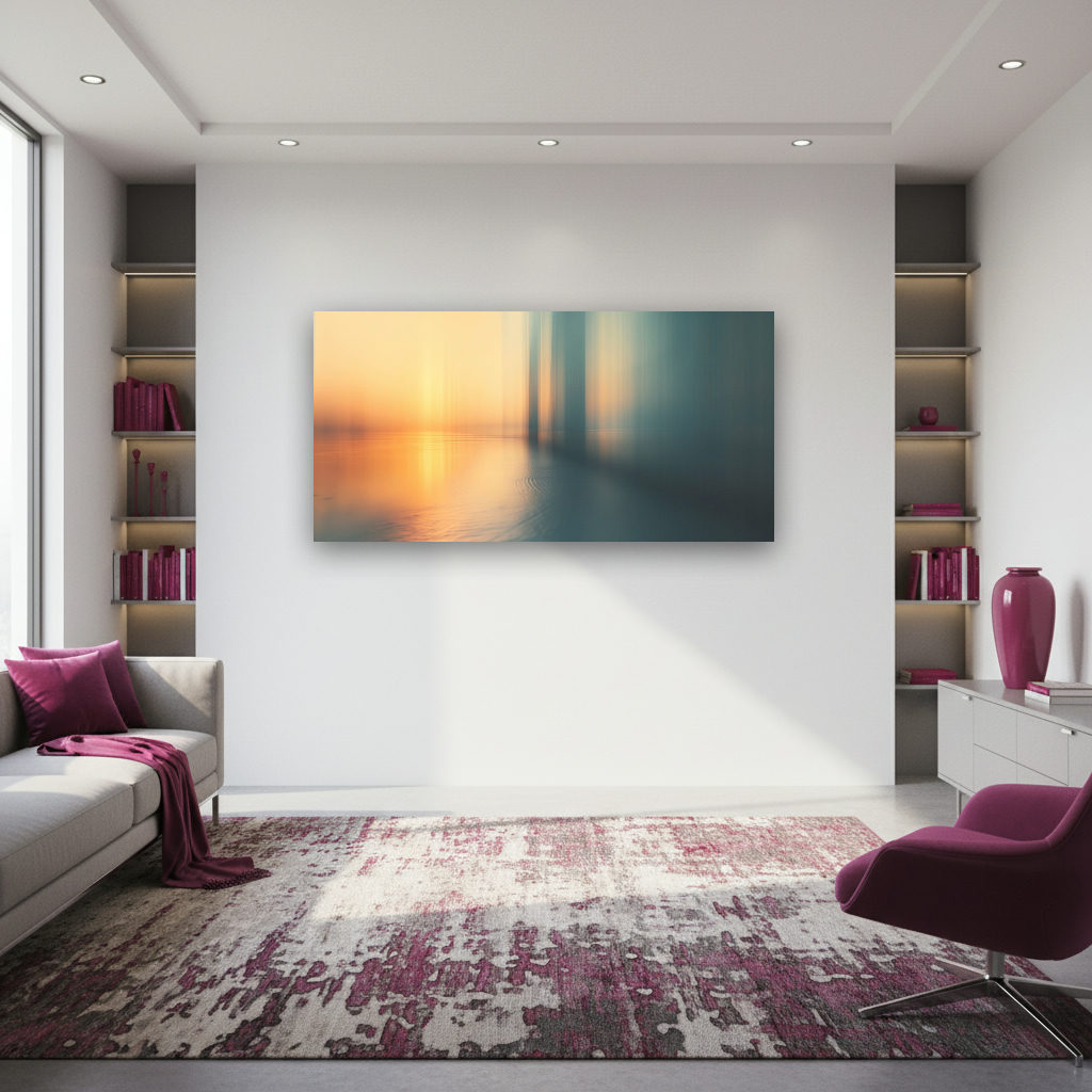 Sanfter Sonnenuntergang am See – Abstrakte Fotokunst als Wandbild