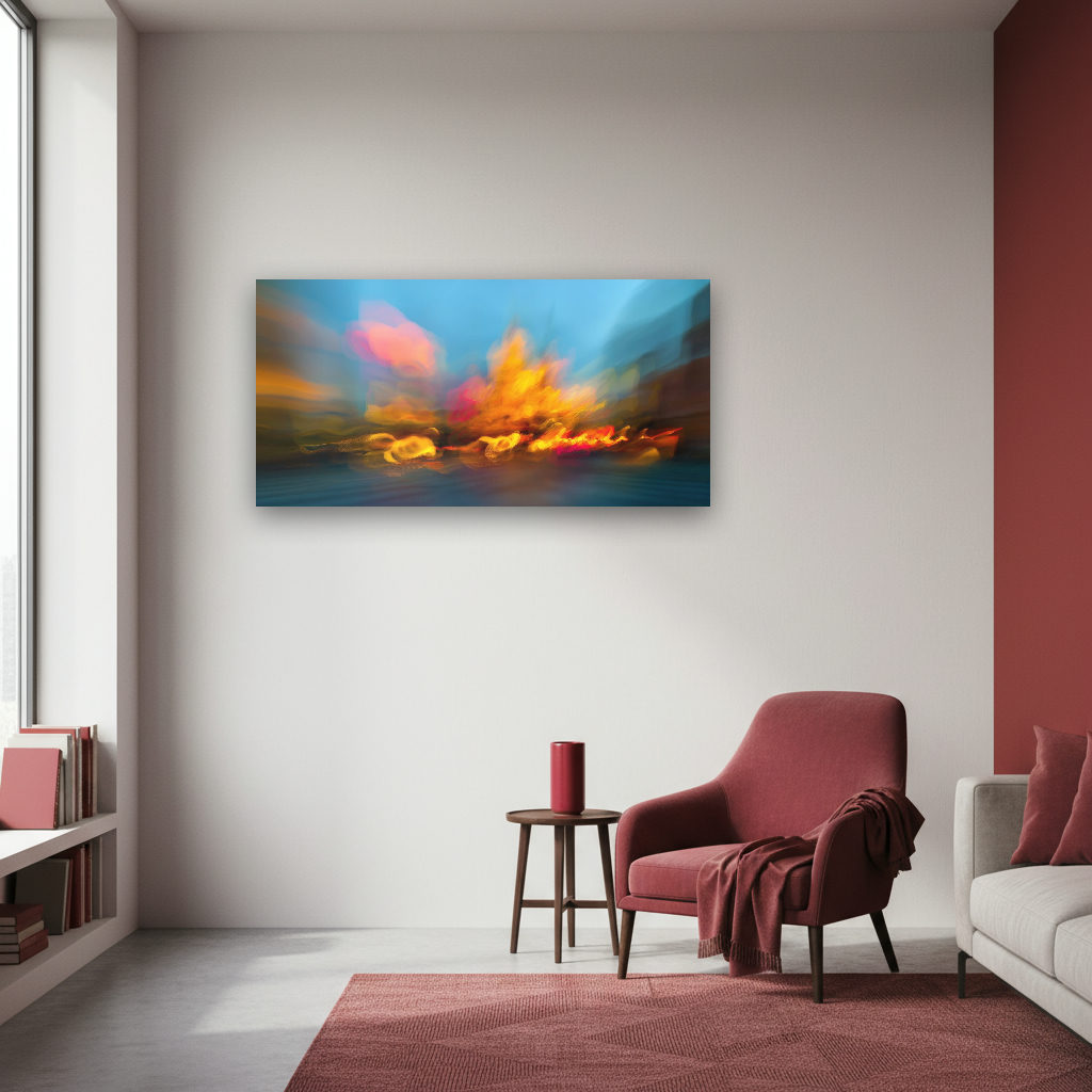 Abstrakte Lichtspuren und bunte Linien verschwimmen auf dunklem Hintergrund und vermitteln moderne, urbane Energie im Panoramaformat.