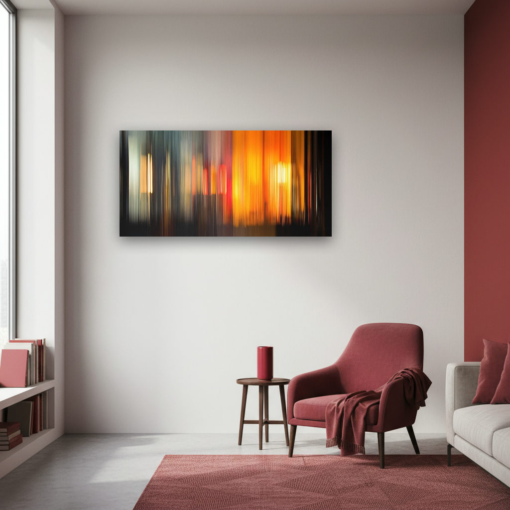 Abstraktes Panorama mit Lichtspiel in warmen, vielfältigen Farben; das Bild wirkt lebendig, modern und energetisch.