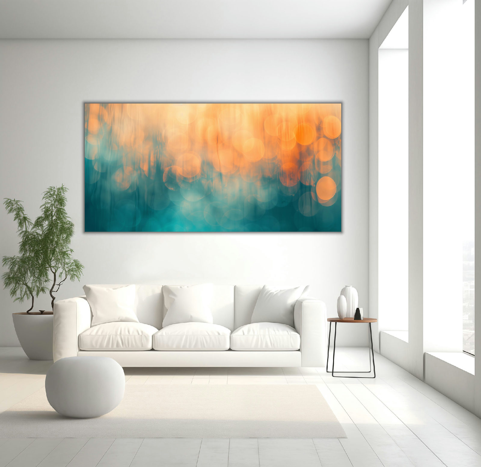 Abstraktes Farbspiel in Orange und Blau – Modernes Wandbild für stilvolle Wohnräume