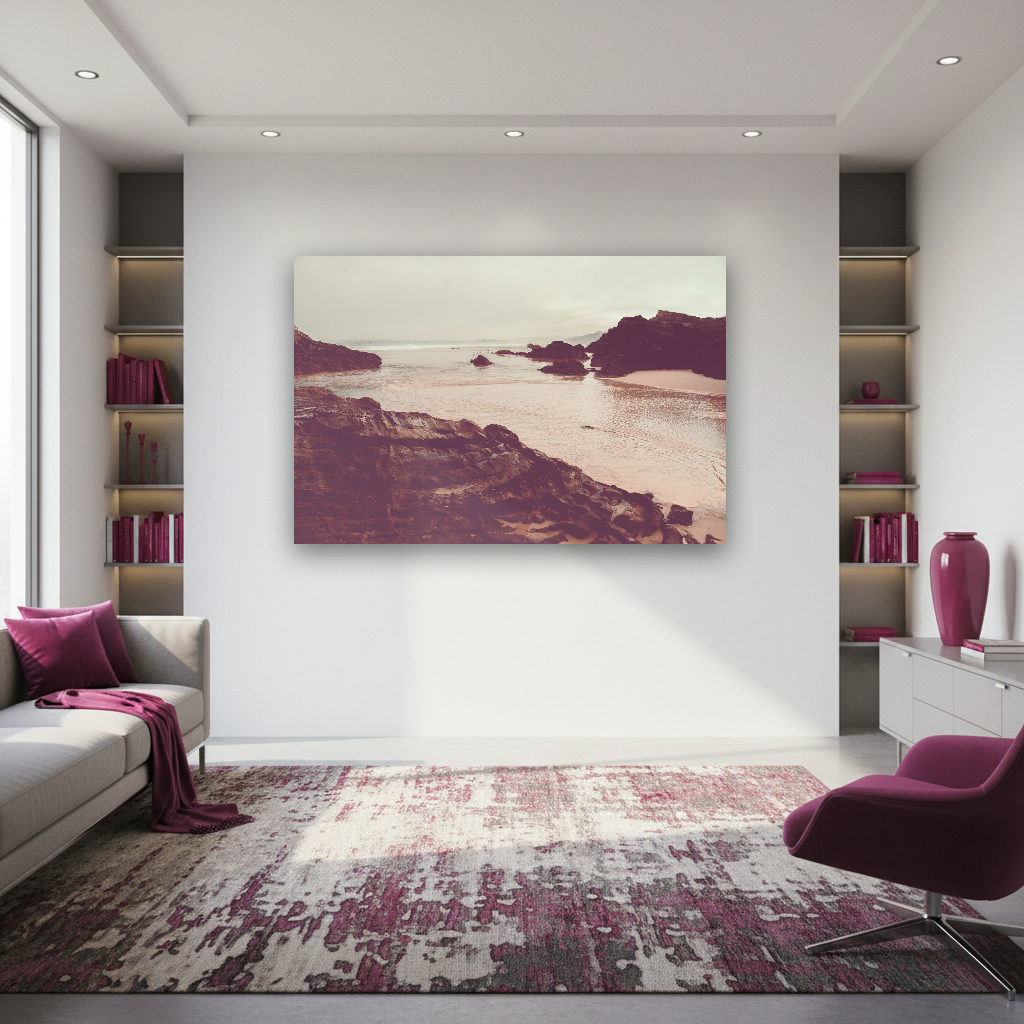 Felsige Küstenlinie der portugiesischen Atlantikküste mit schroffen Felsen, ruhigem Meer und vielfältigen Farben, fotografiert von Kurt Weigel.